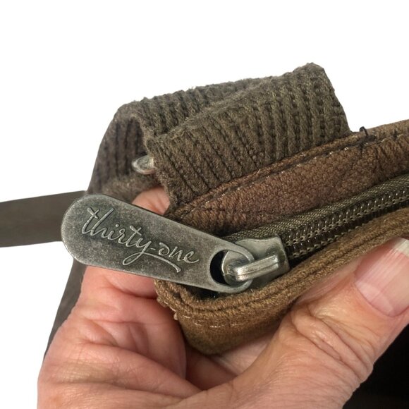 Thirty-One Brown Twill Canvas Simply Blessed Pink Embroidered Crossbody Bag - Picture 6 of 11